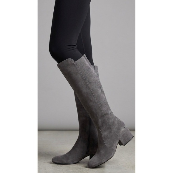 Marc Fisher Shoes - Marc Fisher LTD Grey Suede Embroidered Over The Knee Boots Block Heel Size 7M